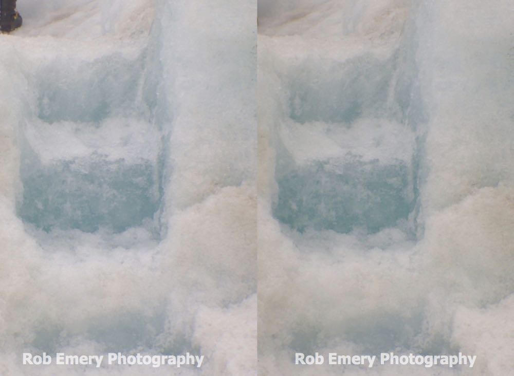 steps carved in glacier by guides